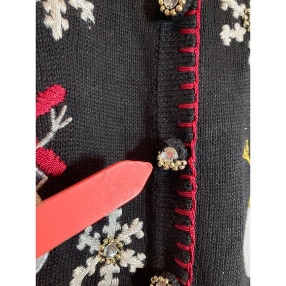 Vintage B.P. Design Sweater Womens Medium Christmas Snow Men Embroidered Ramie - Picture 6 of 13